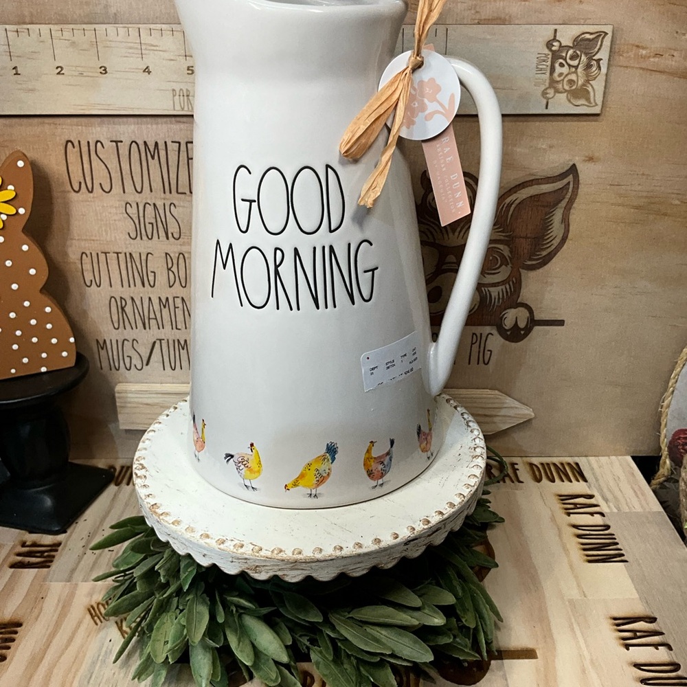Rae Dunn White Ceramic Pitcher with Chicken Design